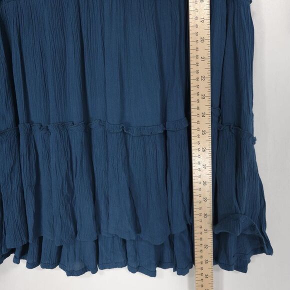 Elan Mini Dress Size SMALL Blue Teal Tiered Ruffle Swing Wide Long Sleeves - Picture 5 of 9